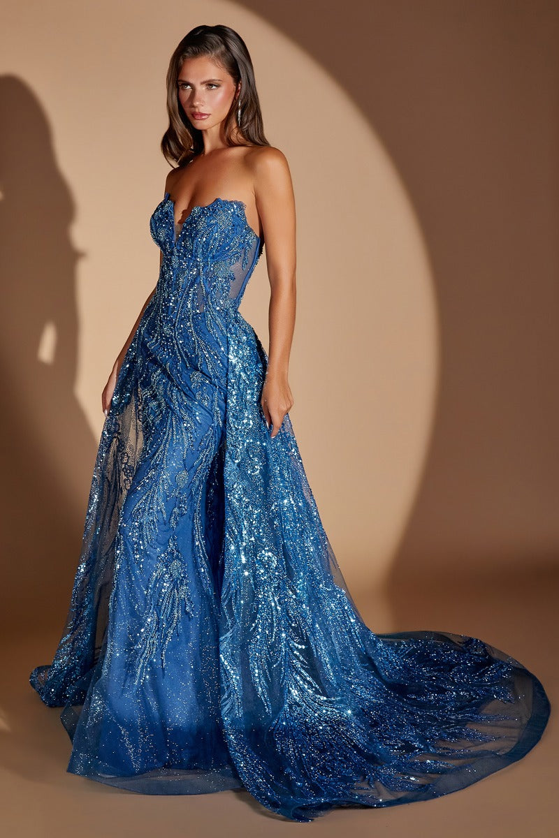 Glamorous Embellished Strapless Sweetheart Formal Gown With Detachable Overskirt-0