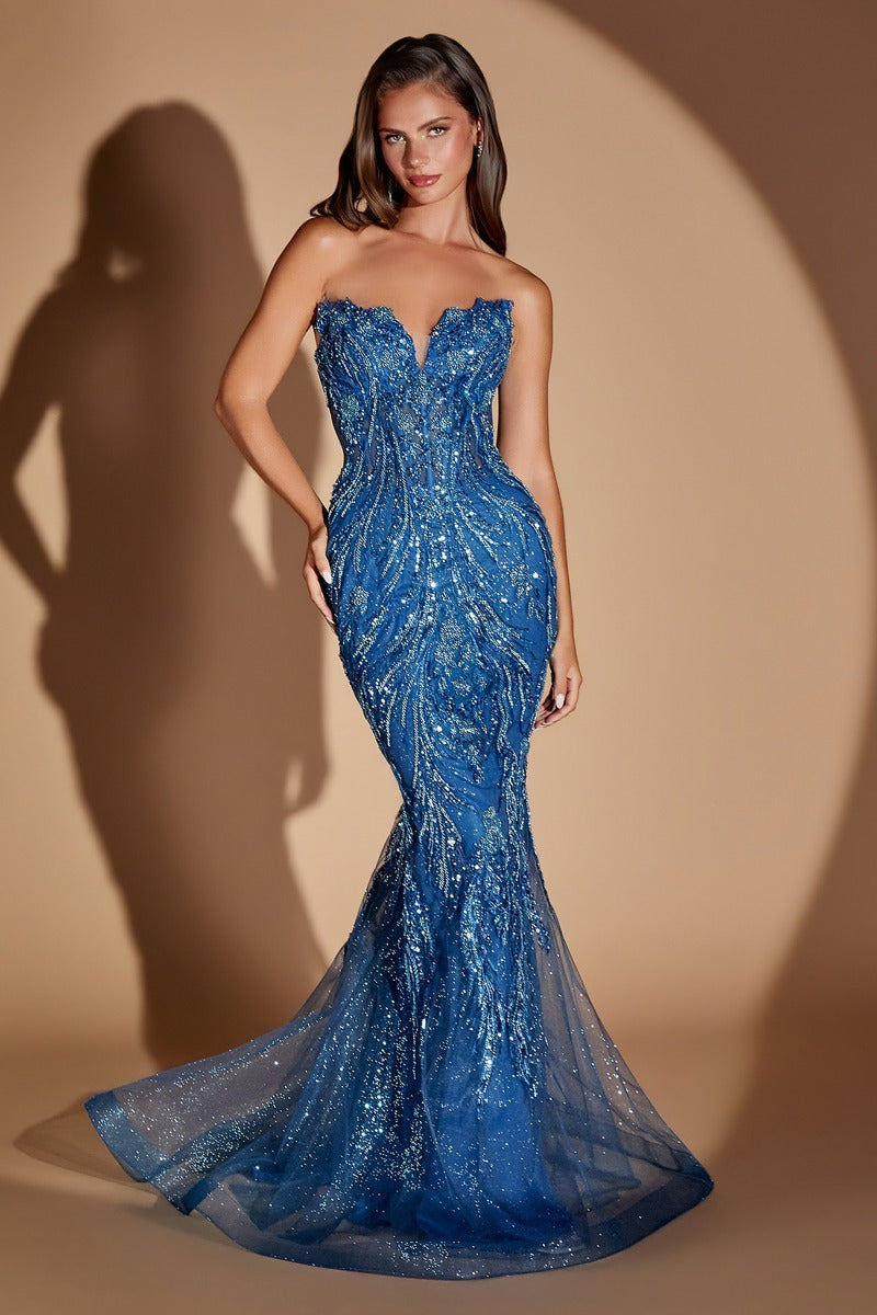 Glamorous Embellished Strapless Sweetheart Formal Gown With Detachable Overskirt-2