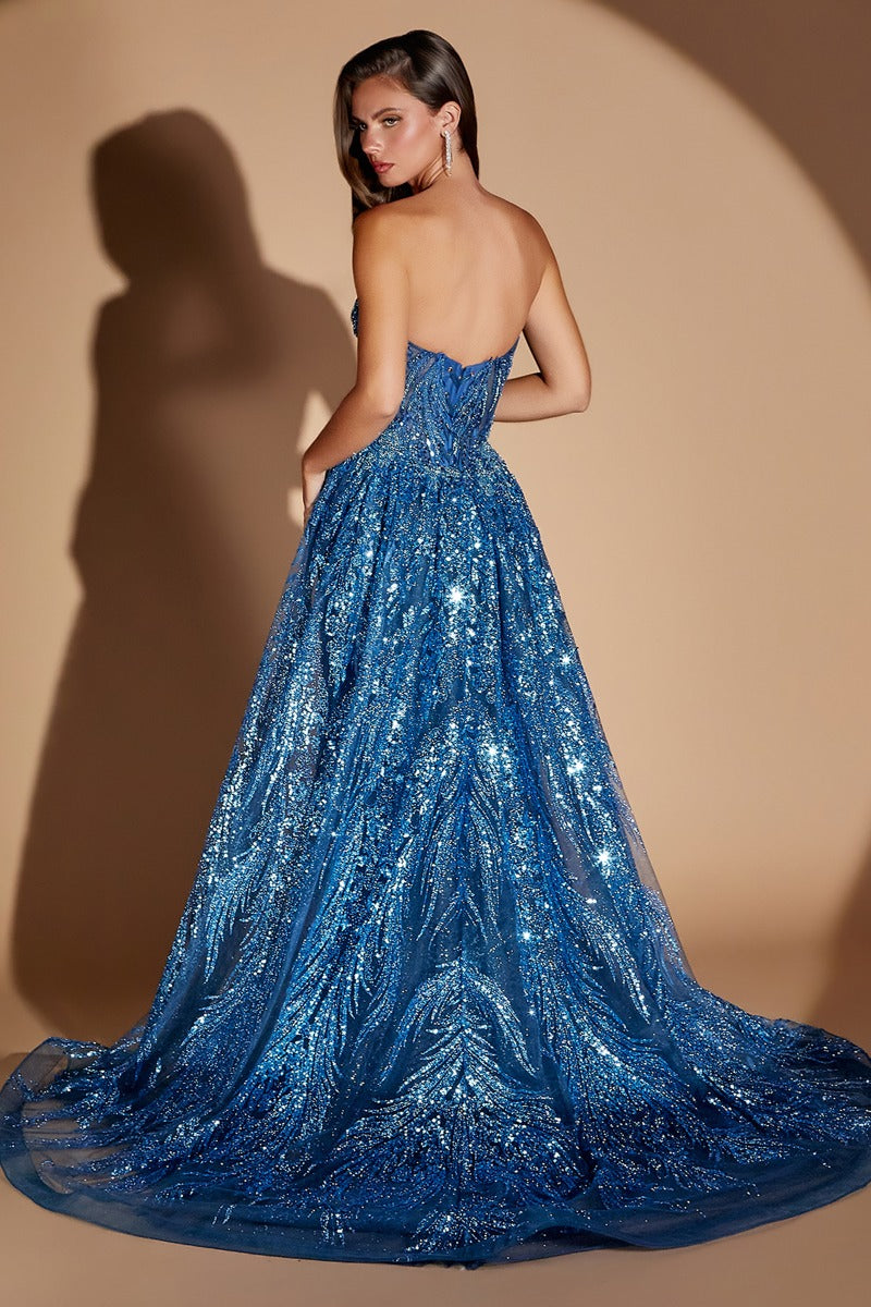Glamorous Embellished Strapless Sweetheart Formal Gown With Detachable Overskirt-3