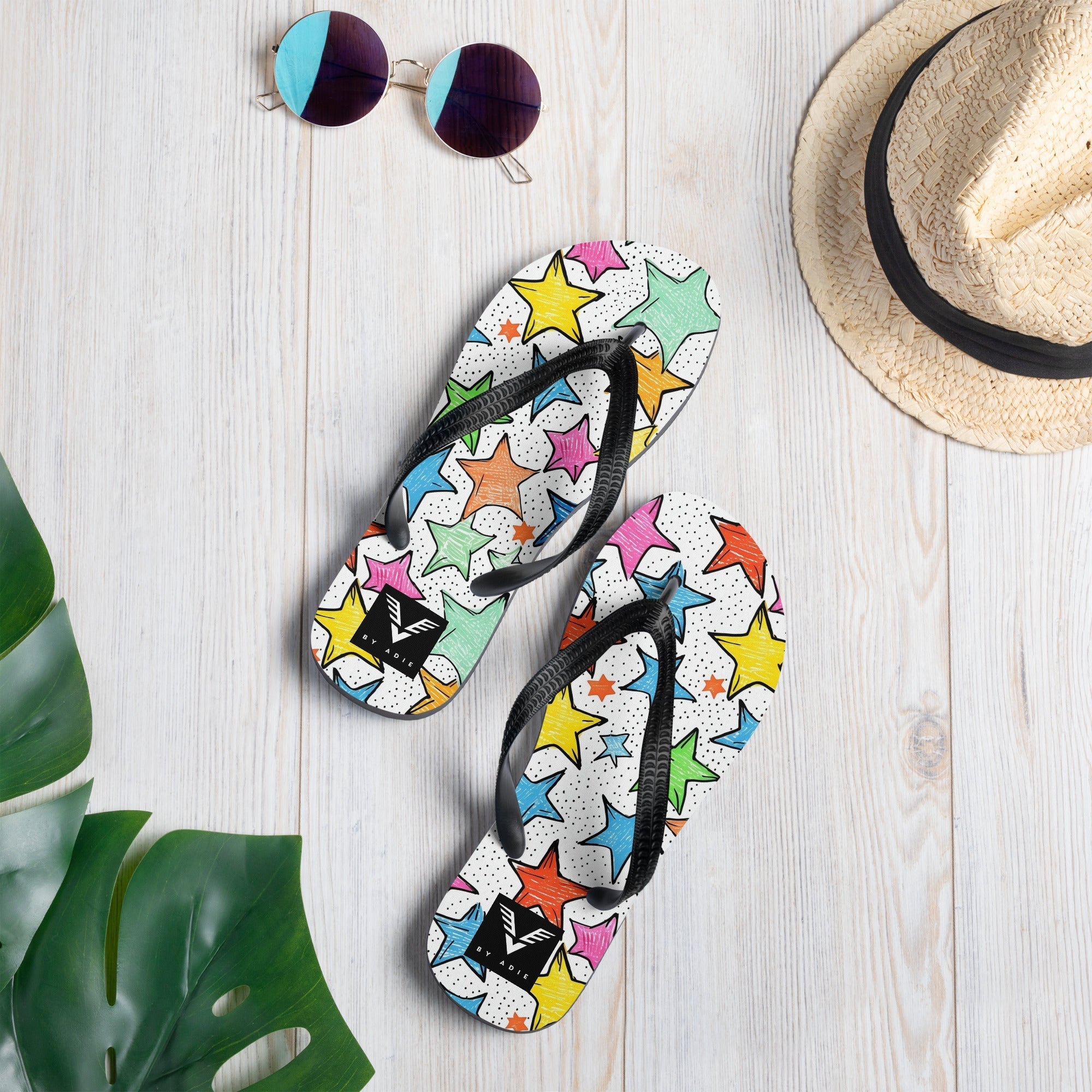 Colourful Star Doodle Flip Flops