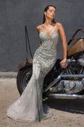 Fitted Evening Gown Sweetheart Neckline Crystal Beaded Bodice Sheer Train Open Back-0
