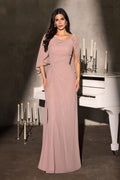 Classic Column Silhouette with Soft Draped Overlay and Cape-Style Sleeves-1