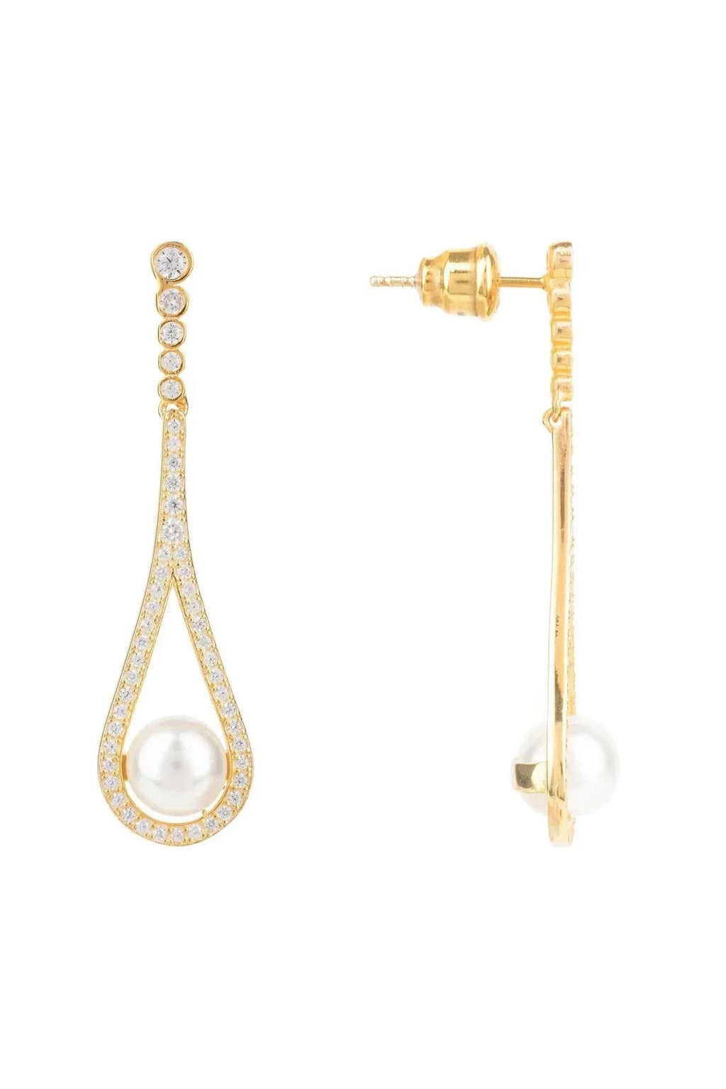 Cradled Pearl Drop Earrings Gold