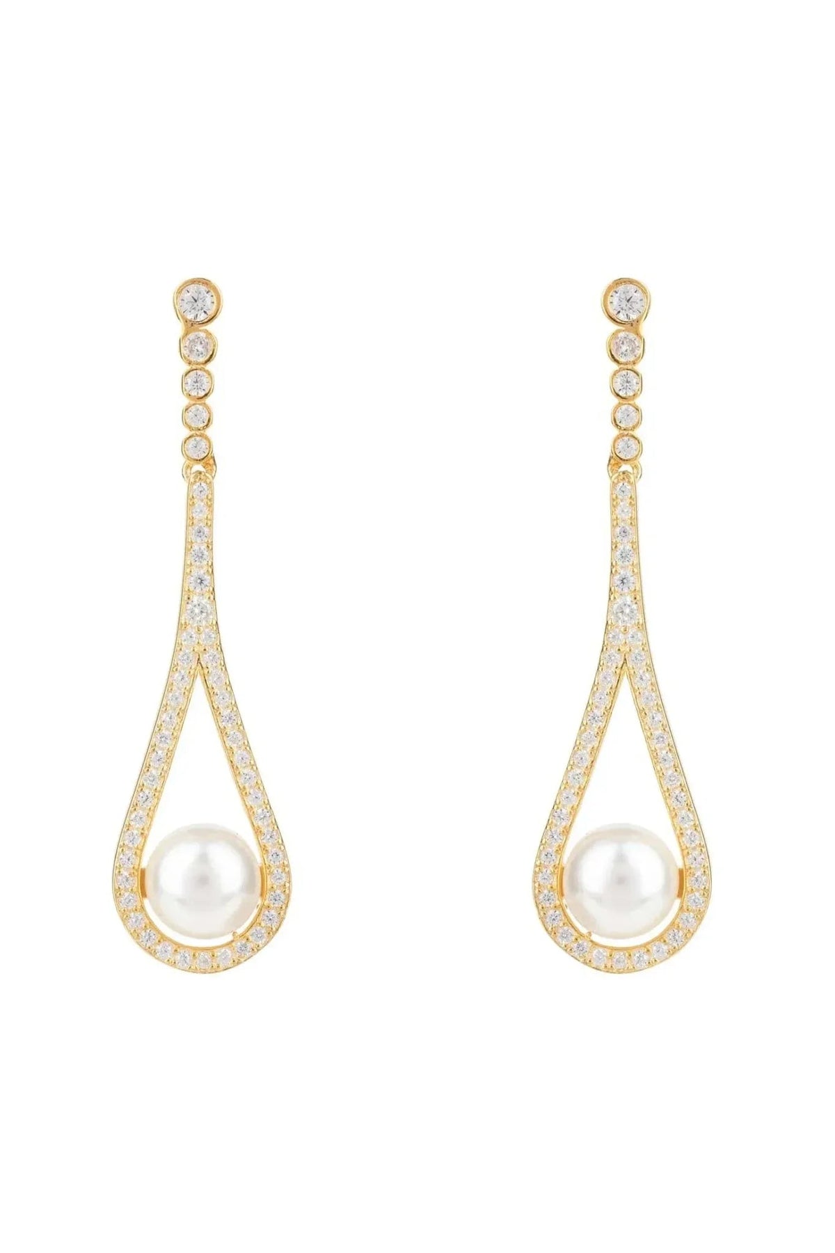 Cradled Pearl Drop Earrings Gold