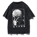 Washed Japanese Anime Graphic Streetwear T-Shirt-0