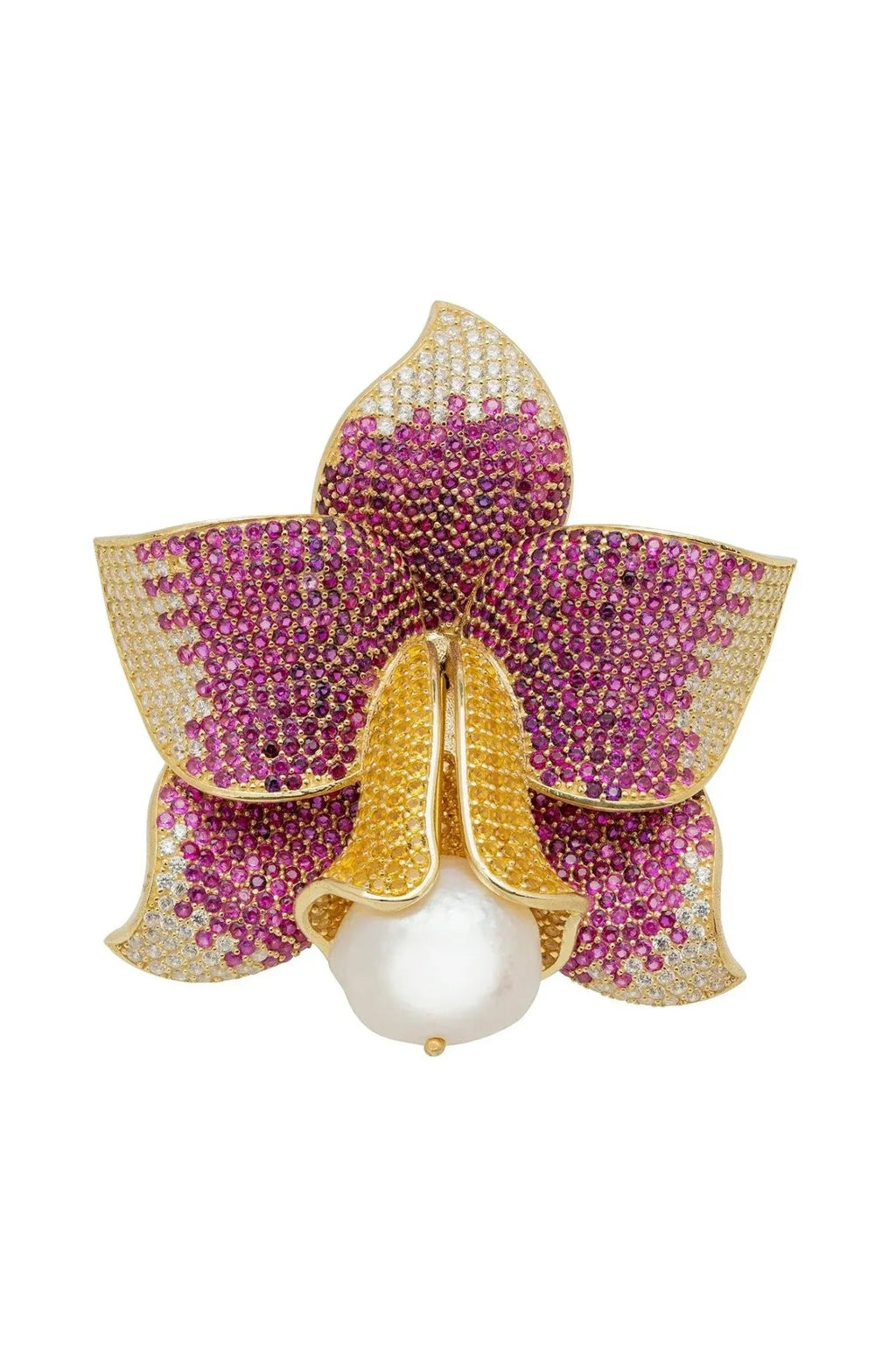 Daffodil With Pearl Cocktail Ring Gold Ruby CZ