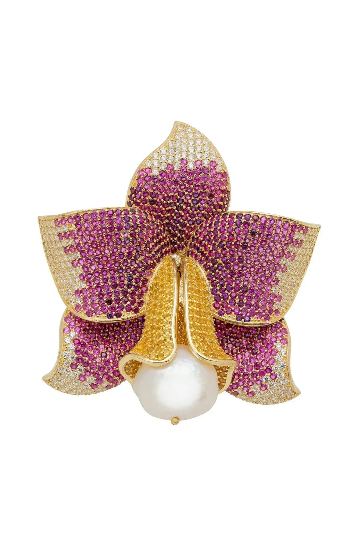 Daffodil With Pearl Cocktail Ring Gold Ruby CZ
