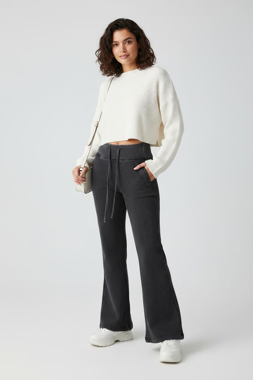 Vintage Washed Flared Fleece Pants