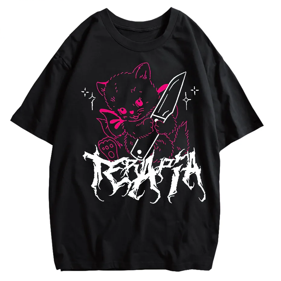 Men's Cute Anime E-Girl Kawaii T-Shirt Vintage Harajuku Streetwear Loose Fit-3