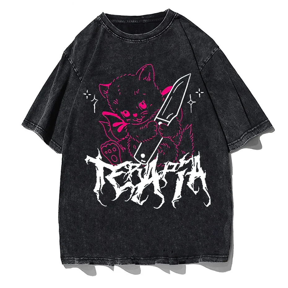 Men's Cute Anime E-Girl Kawaii T-Shirt Vintage Harajuku Streetwear Loose Fit-0