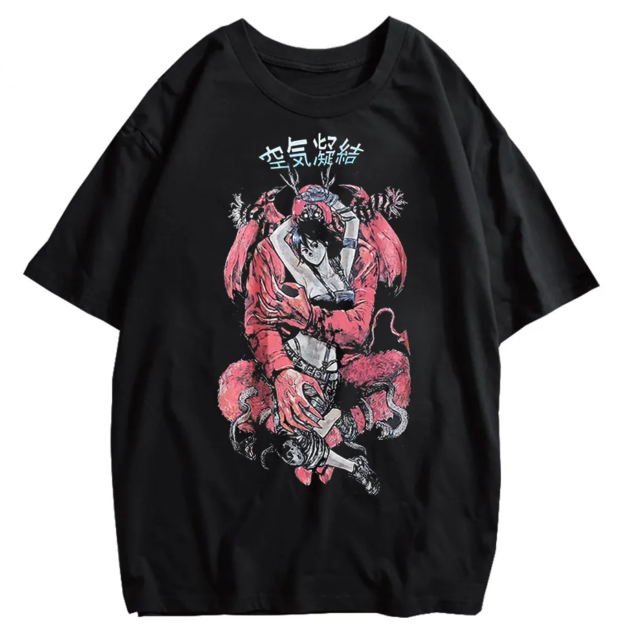 Retro Washed Oversized T-Shirt – Japanese Kanji Anime Graphic Cotton Tee-7
