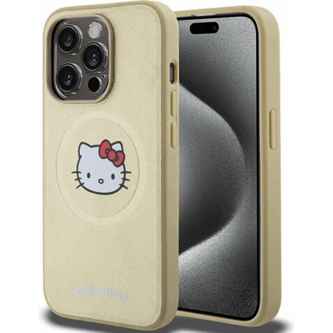 Hello Kitty MagSafe Kitty Head iPhone 15 Pro Max Keménykeretes bőr telefon tok - Gold-0