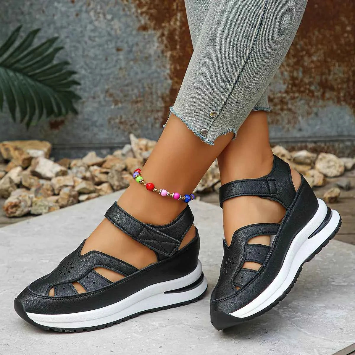Cutout Wedge Sandals