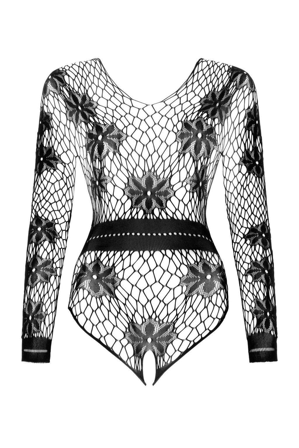 Sexy Long Sleeve Fishnet Bodysuit Regina Black-3