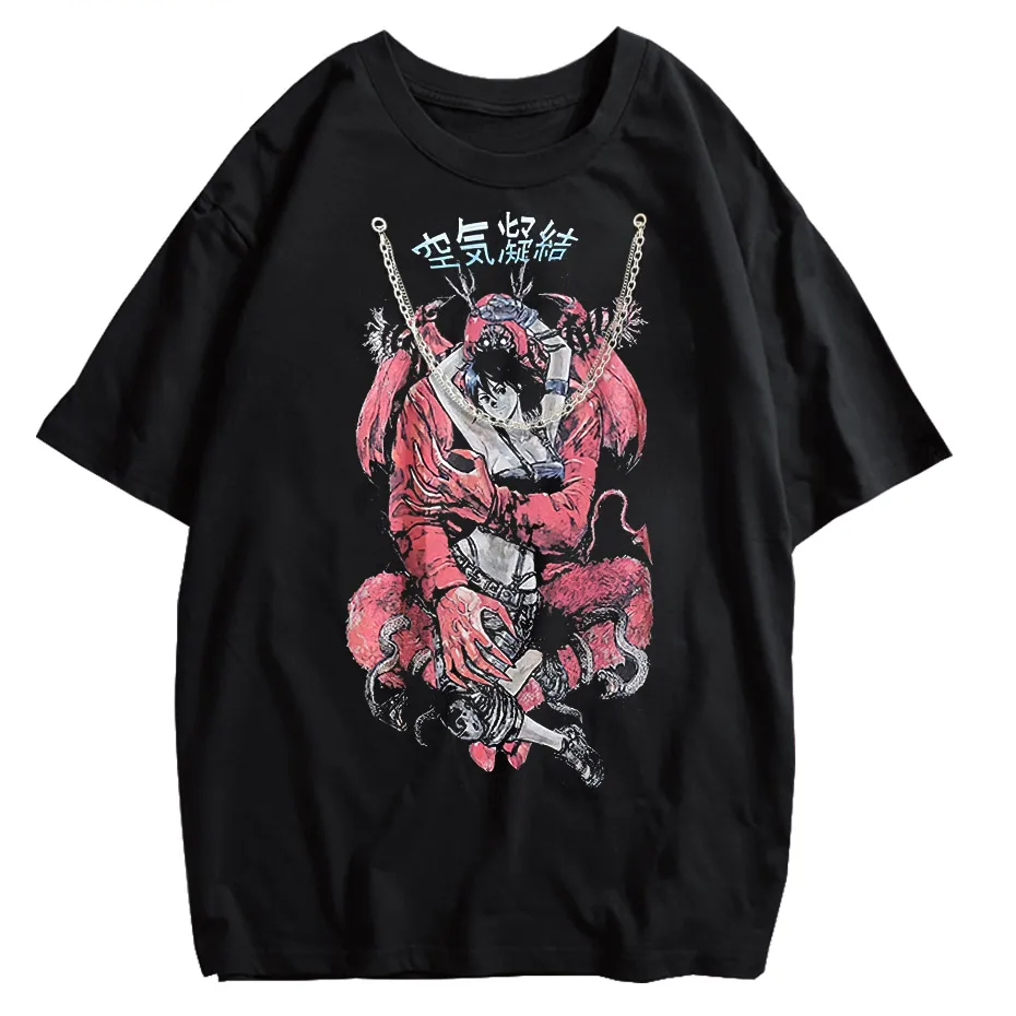 Retro Washed Oversized T-Shirt – Japanese Kanji Anime Graphic Cotton Tee-6