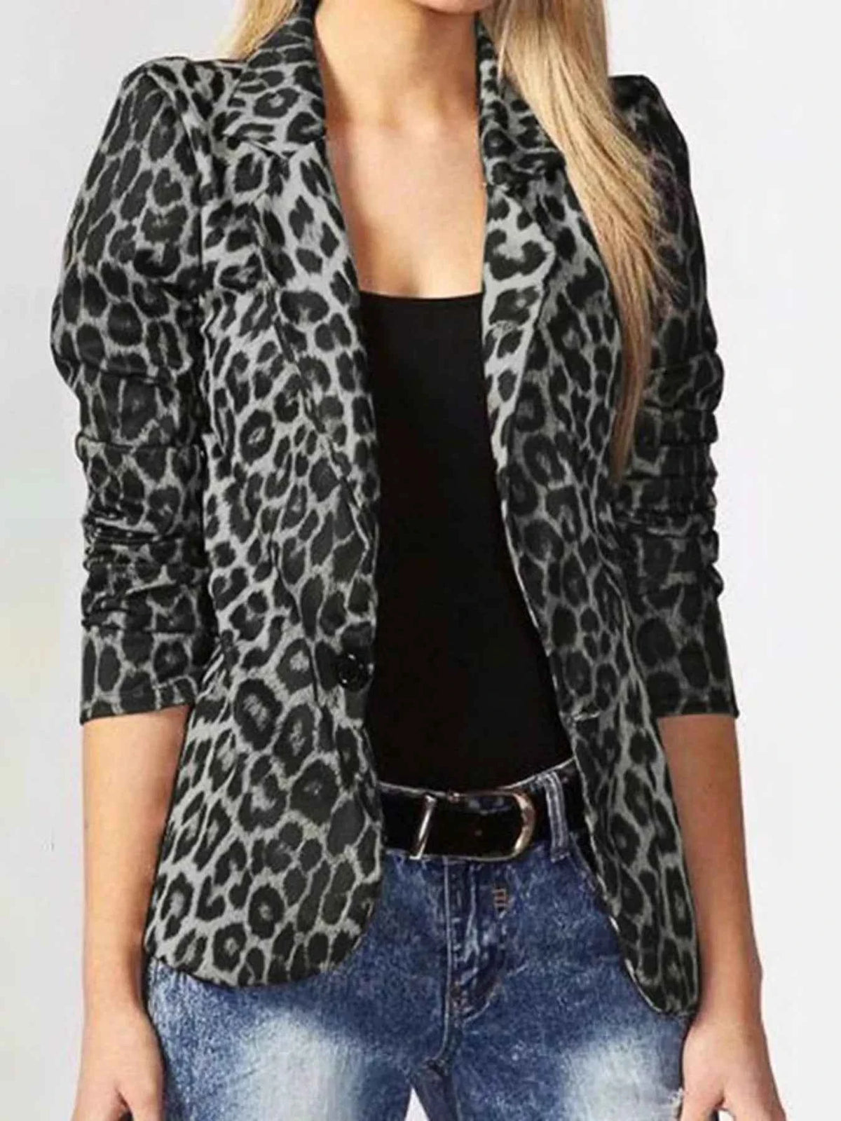 Leopard Print One Button Blazer