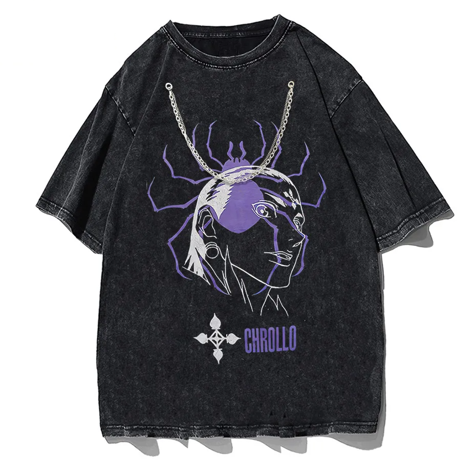 Vintage Washed Hunter x Hunter Chrollo Phantom Troupe Anime T-Shirt Men Harajuku Tee-3