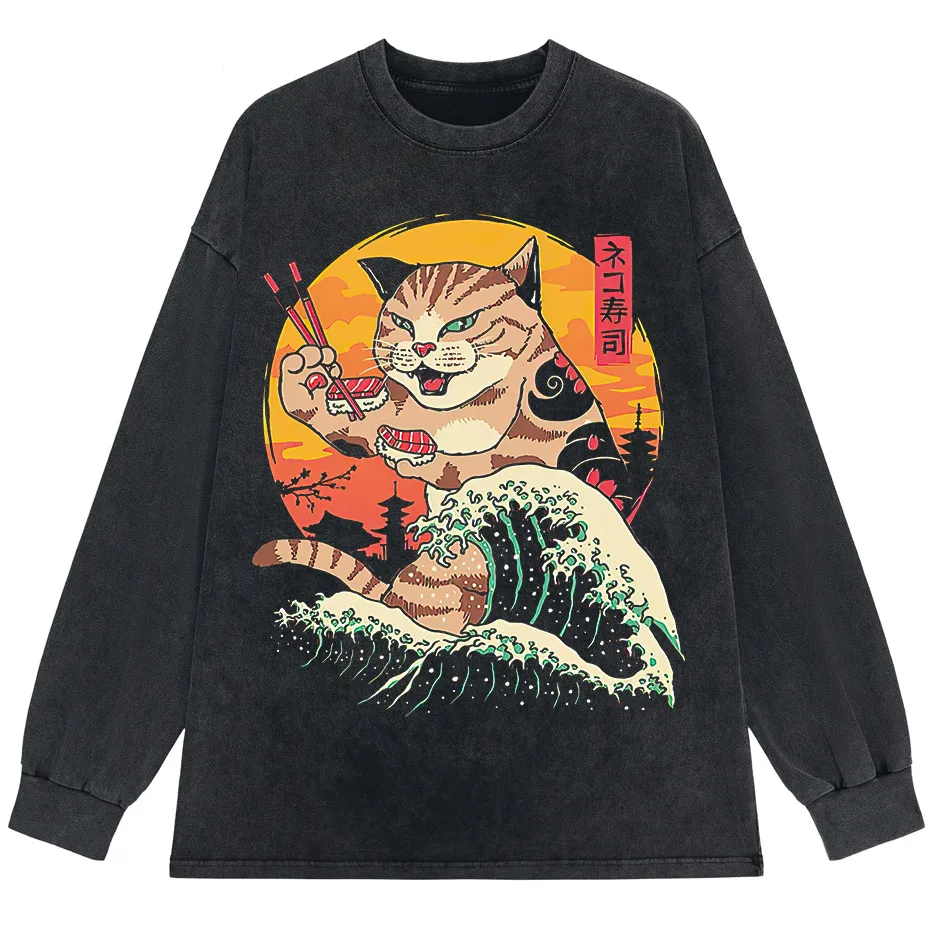 Japanese Genki Cat Anime Print Men's T-Shirt Casual O-Neck-4