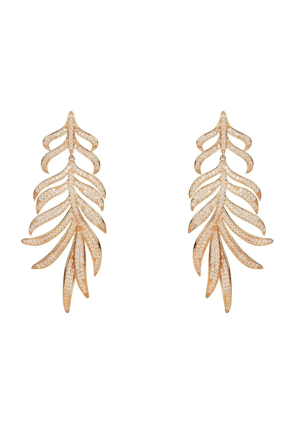 Feathered Leaf Statement Drop Earrings Rosegold