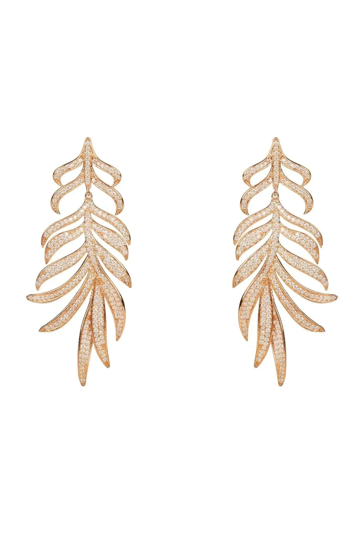 Feathered Leaf Statement Drop Earrings Rosegold