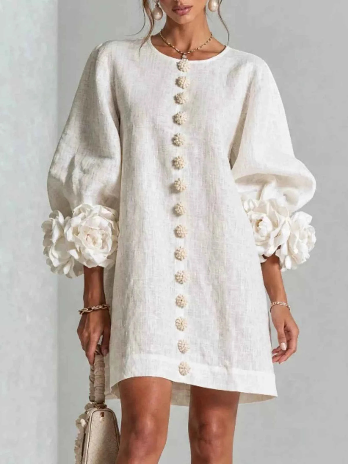 Full Size 3D Floral Round Neck Mini Dress Plus Size
