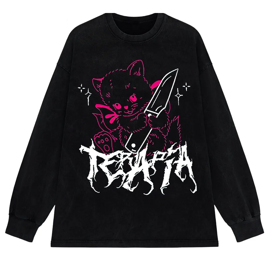 Men's Cute Anime E-Girl Kawaii T-Shirt Vintage Harajuku Streetwear Loose Fit-2