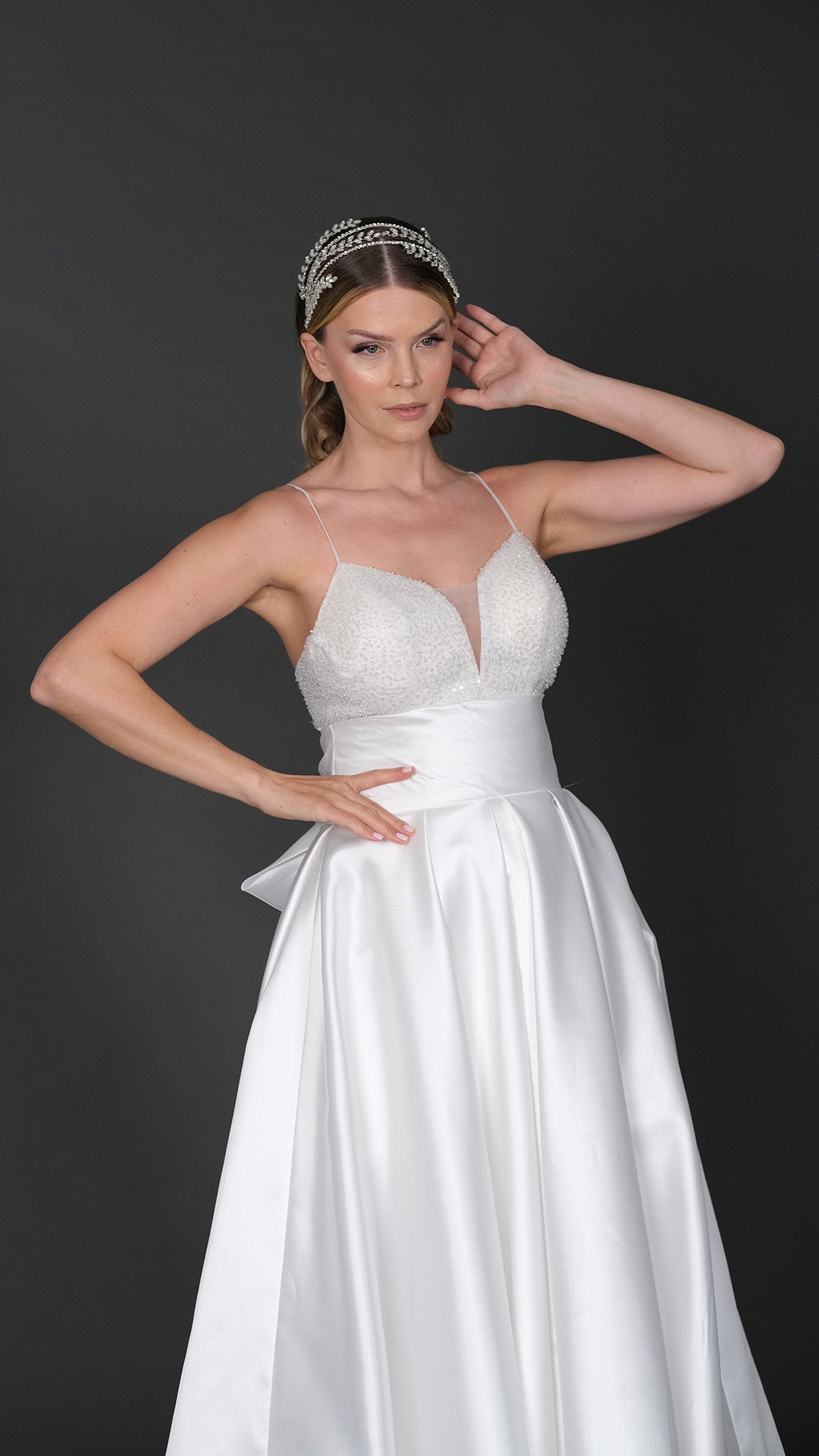 Eva narrow skirt a line wedding dress with detachable skirt-5