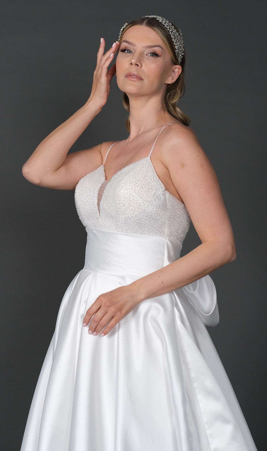 Eva narrow skirt a line wedding dress with detachable skirt-0