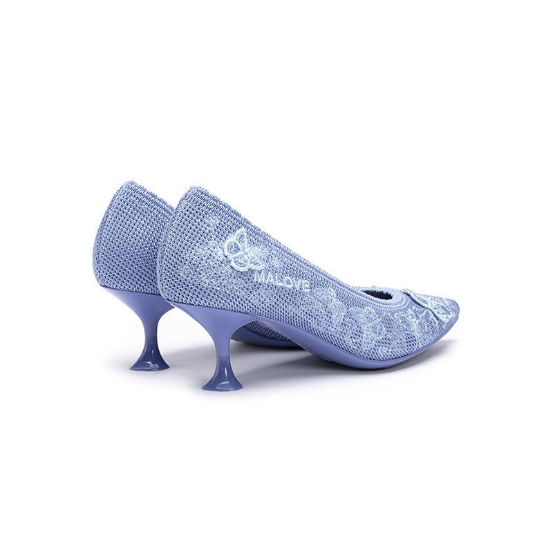 Floral Butterfly Pointed Toe Kitten Heels – 3D Knit Cultural Pumps-2
