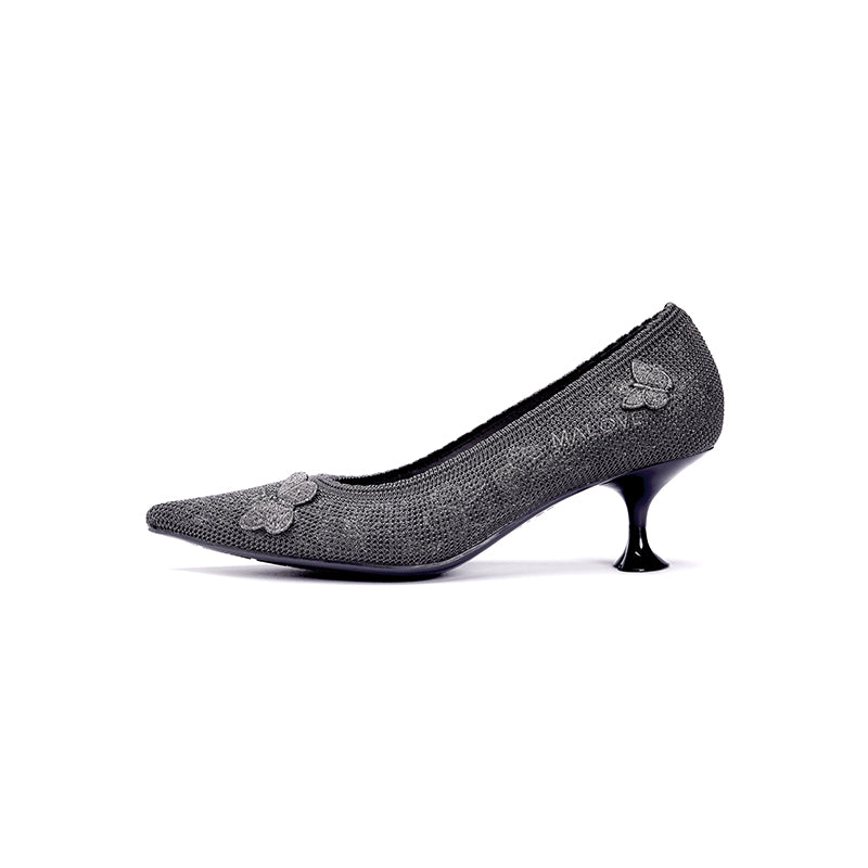 Floral Butterfly Pointed Toe Kitten Heels – 3D Knit Cultural Pumps-5