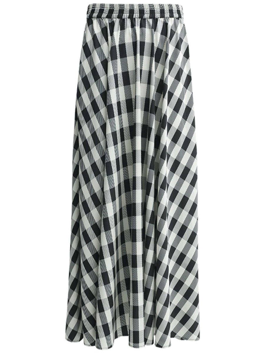 Full A Line High-Waist Checkered Maxi Skirt-4