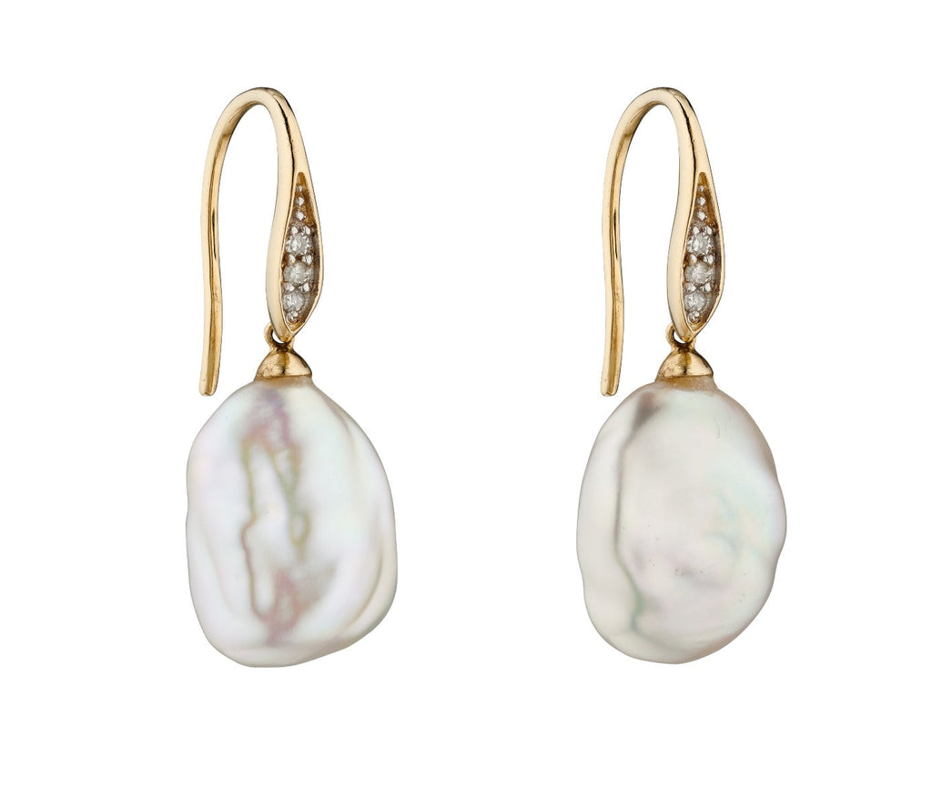 Elements Gold Keshi Pearl Earrings with Diamond Set Hook-0