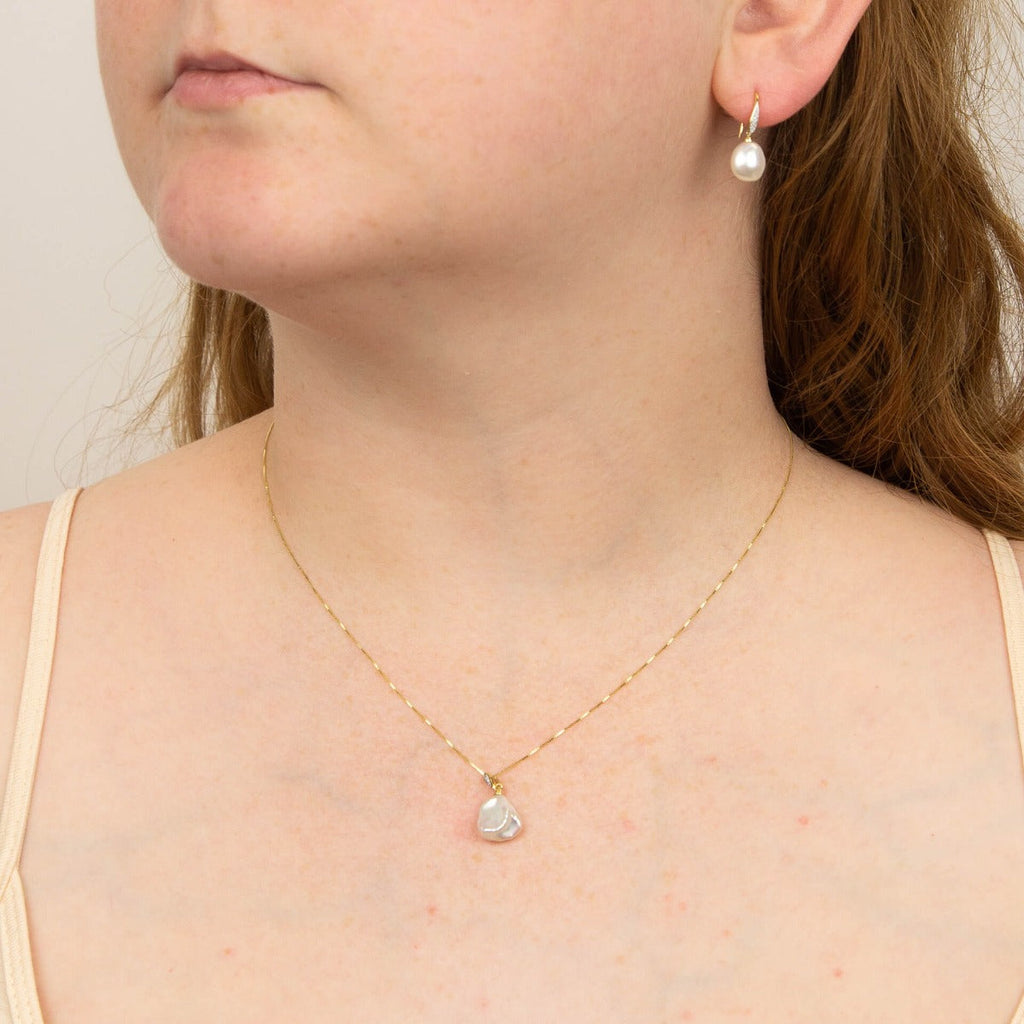 Elements Gold Keshi Pearl Earrings with Diamond Set Hook-2