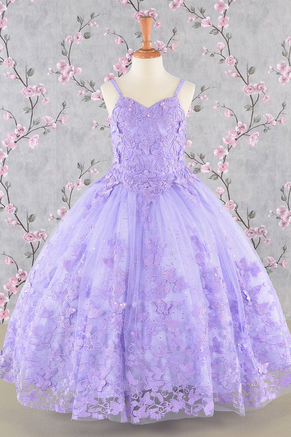 3-D Butterfly Sequin Mesh Kids Dress w/ Detachable Long Mesh Cape-2