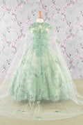 3-D Butterfly Sequin Mesh Kids Dress w/ Detachable Long Mesh Cape-6