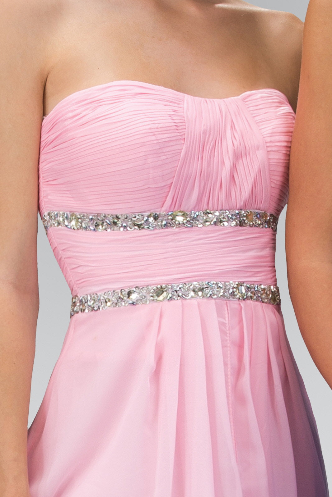 Strapless Floor Length Chiffon Dress with Sequin Detailing-5