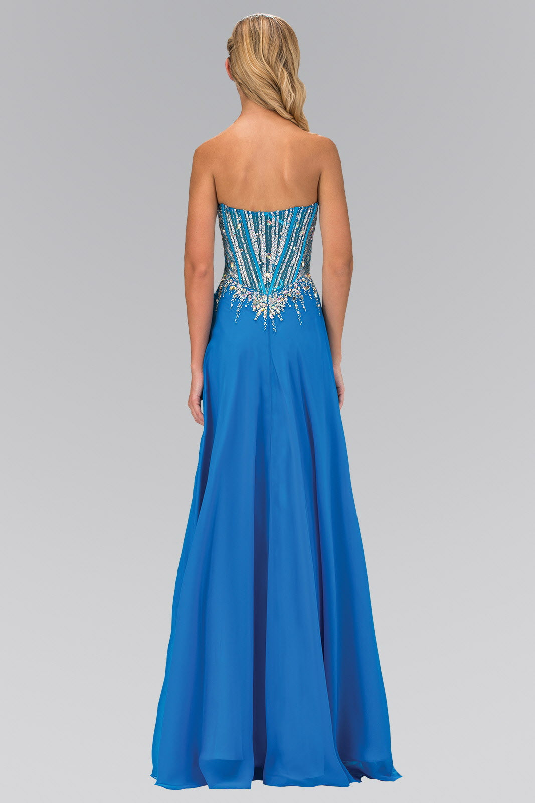 Strapless Sweetheart Chiffon Floor Length Dress with Jeweled Bodice-3