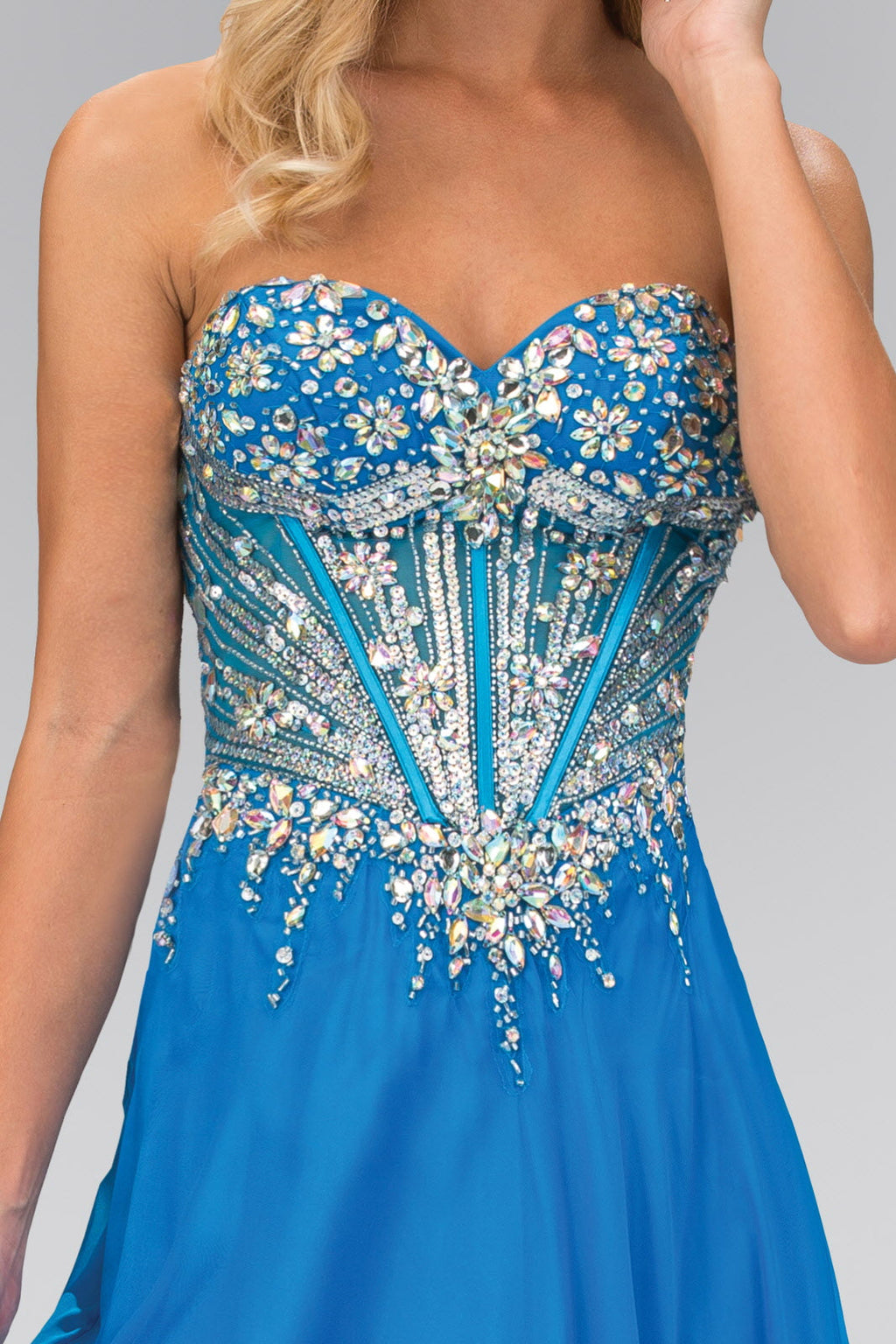 Strapless Sweetheart Chiffon Floor Length Dress with Jeweled Bodice-1
