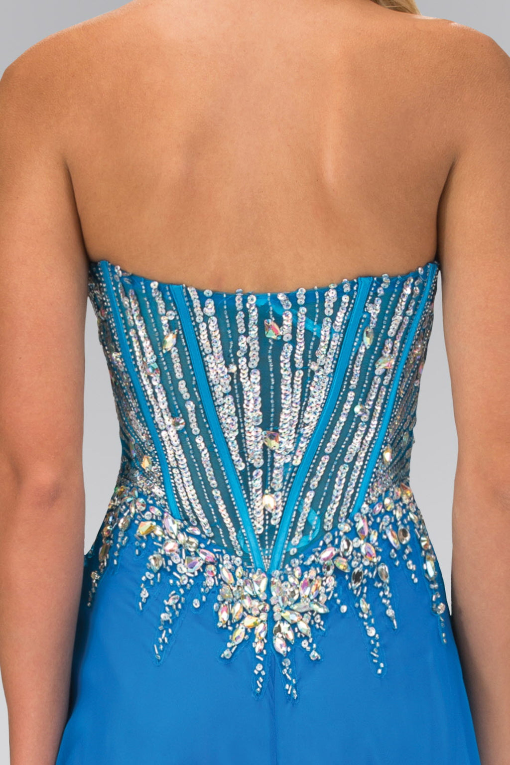 Strapless Sweetheart Chiffon Floor Length Dress with Jeweled Bodice-2