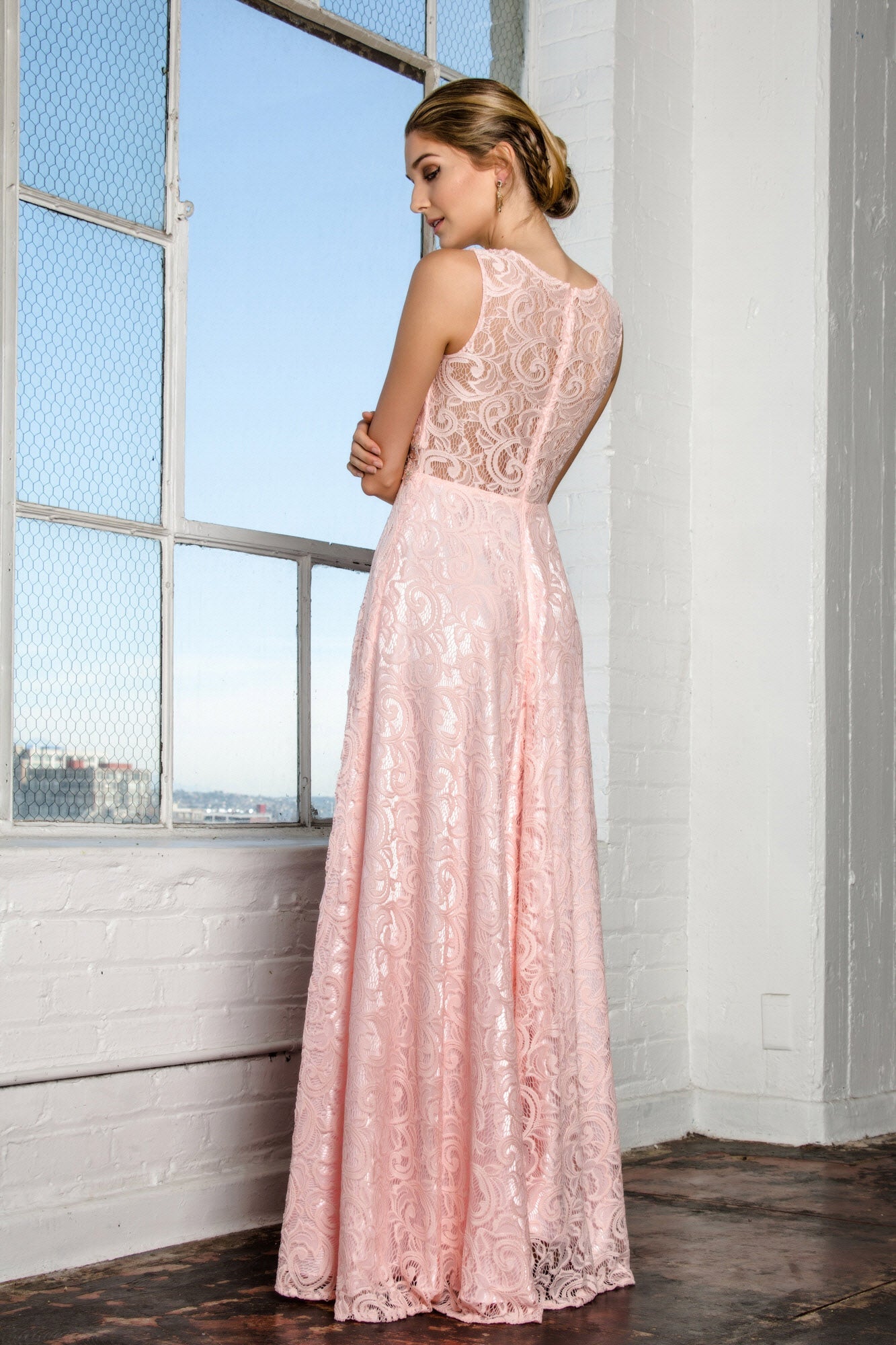 Floor Length Sleeveless Lace Dress-5
