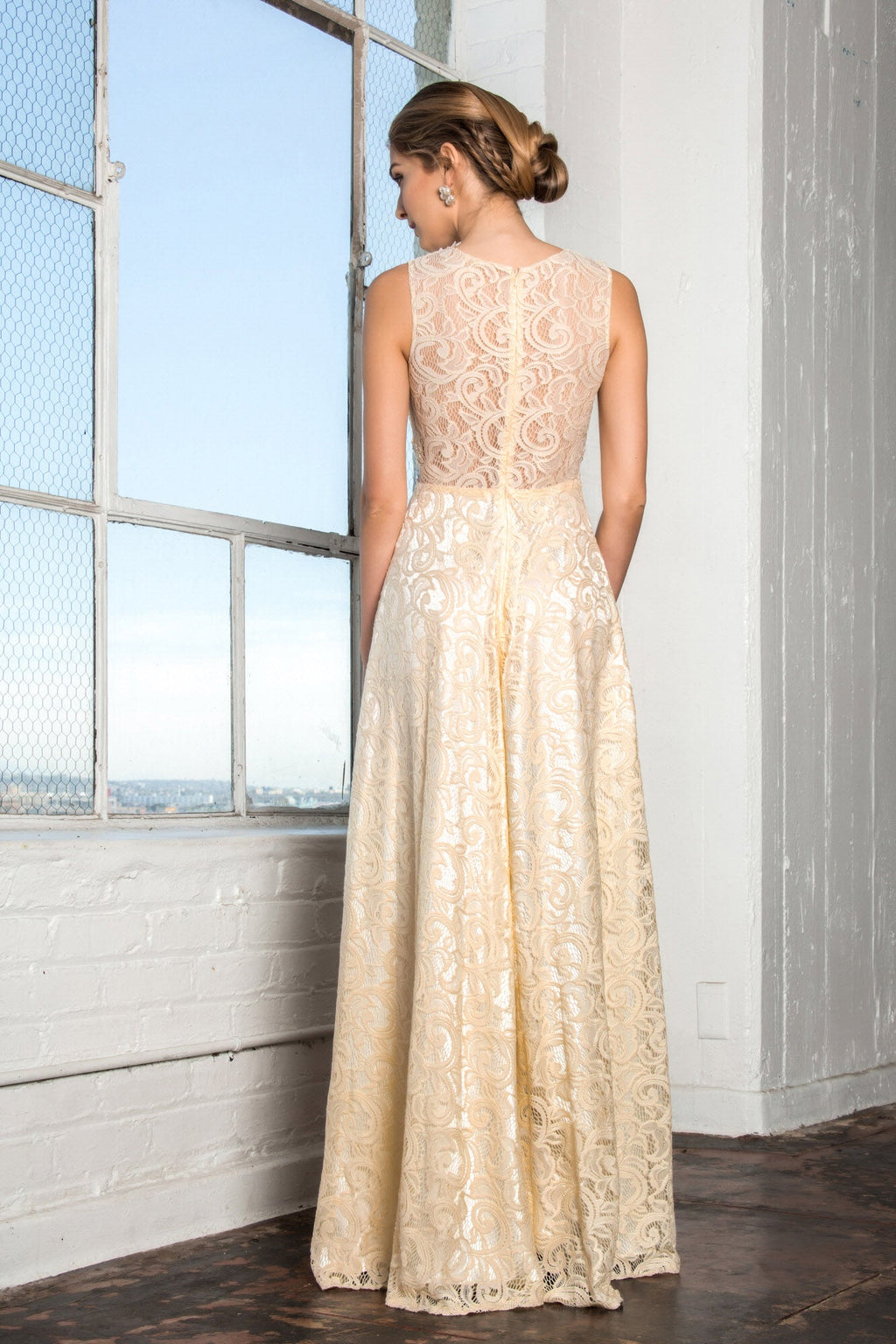 Floor Length Sleeveless Lace Dress-6