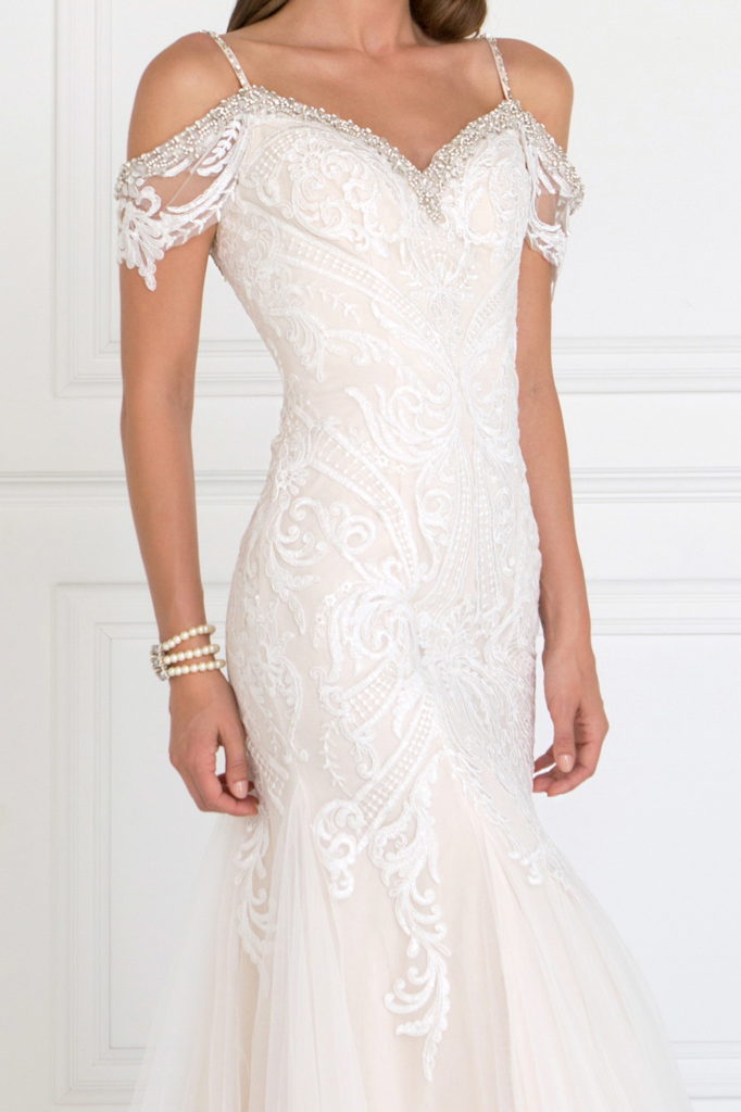 Tulle Off-Shoulder Sweetheart Mermaid Long Dress with Lace Applique-3