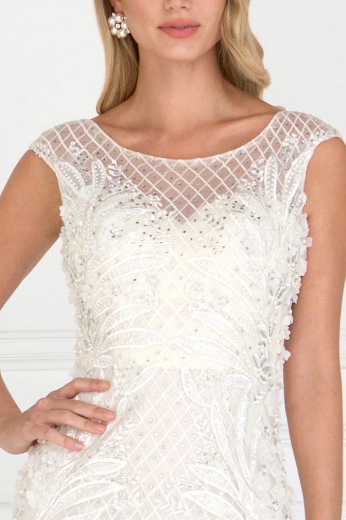 Mesh Mermaid Long Dress with Flower Attached-3