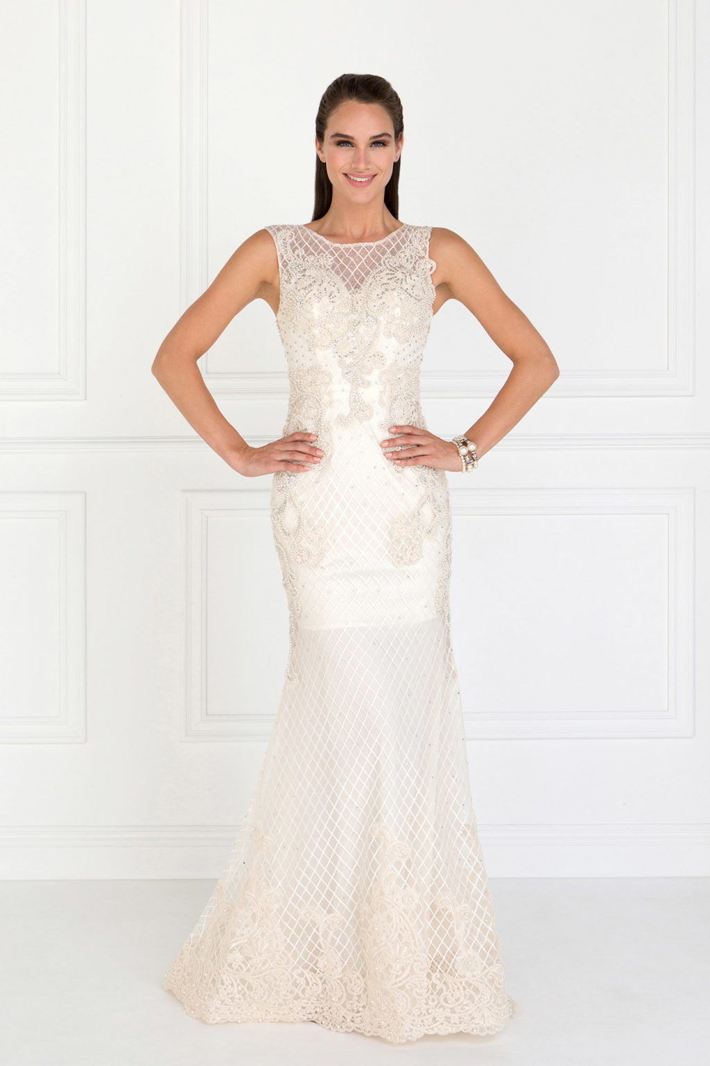 Mesh Mermaid Long Dress with Beads and Jewels Embellished-1