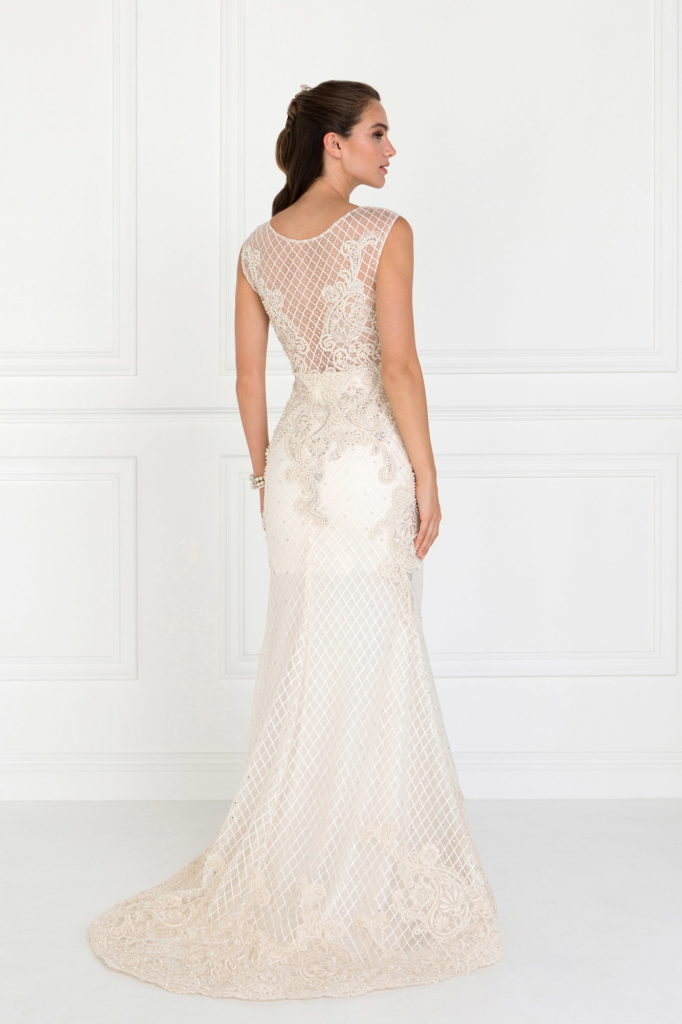Mesh Mermaid Long Dress with Beads and Jewels Embellished-2