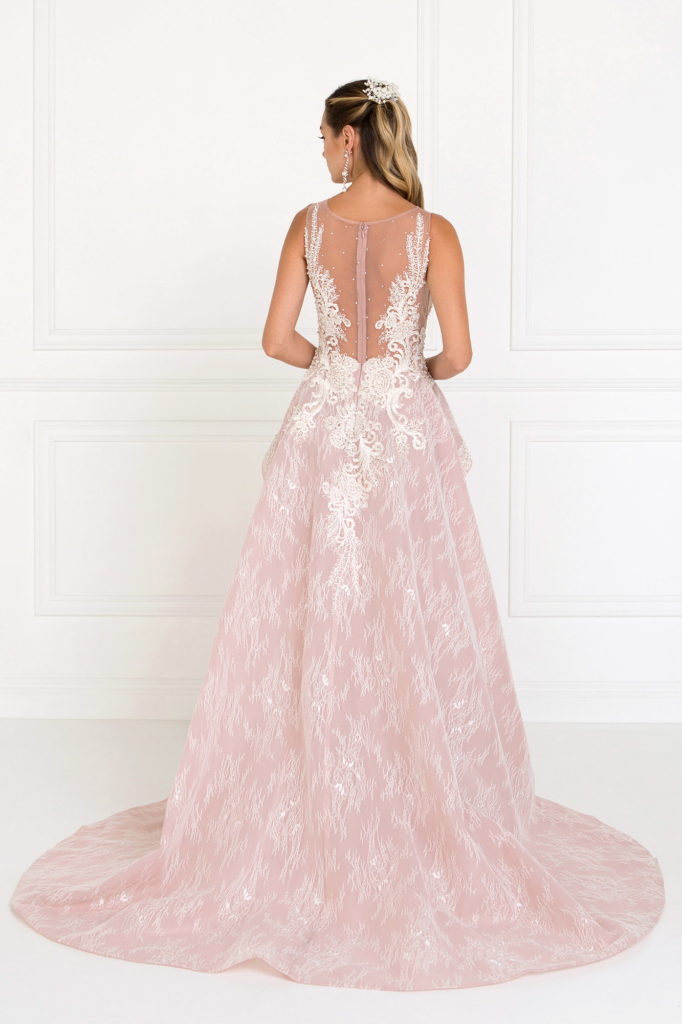 Lace Illusion Sweetheart A-Line Long Dress with Organza Overlay-2