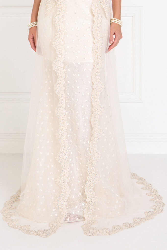 Lace A-Line Long Dress with Tulle Overlay-2