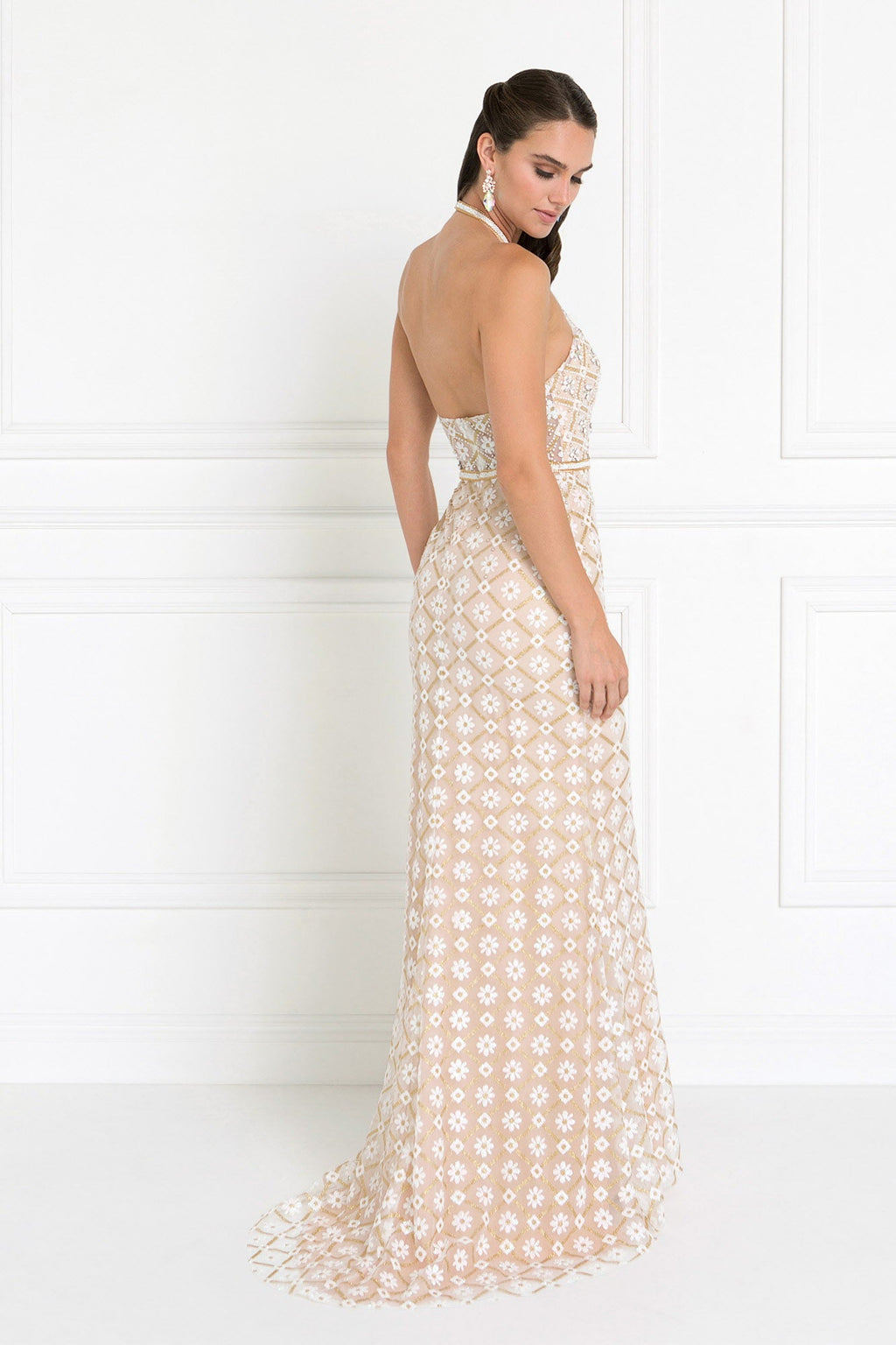 Tulle Halter Mermaid Long Dress with Jewels Embellished-1