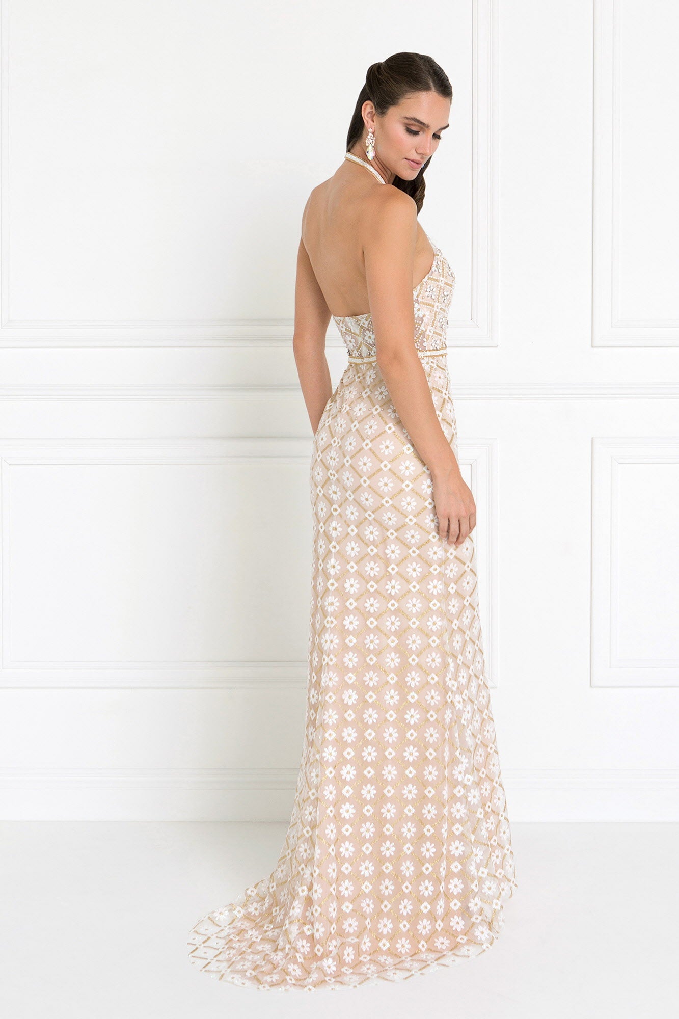 Tulle Halter Mermaid Long Dress with Jewels Embellished-1