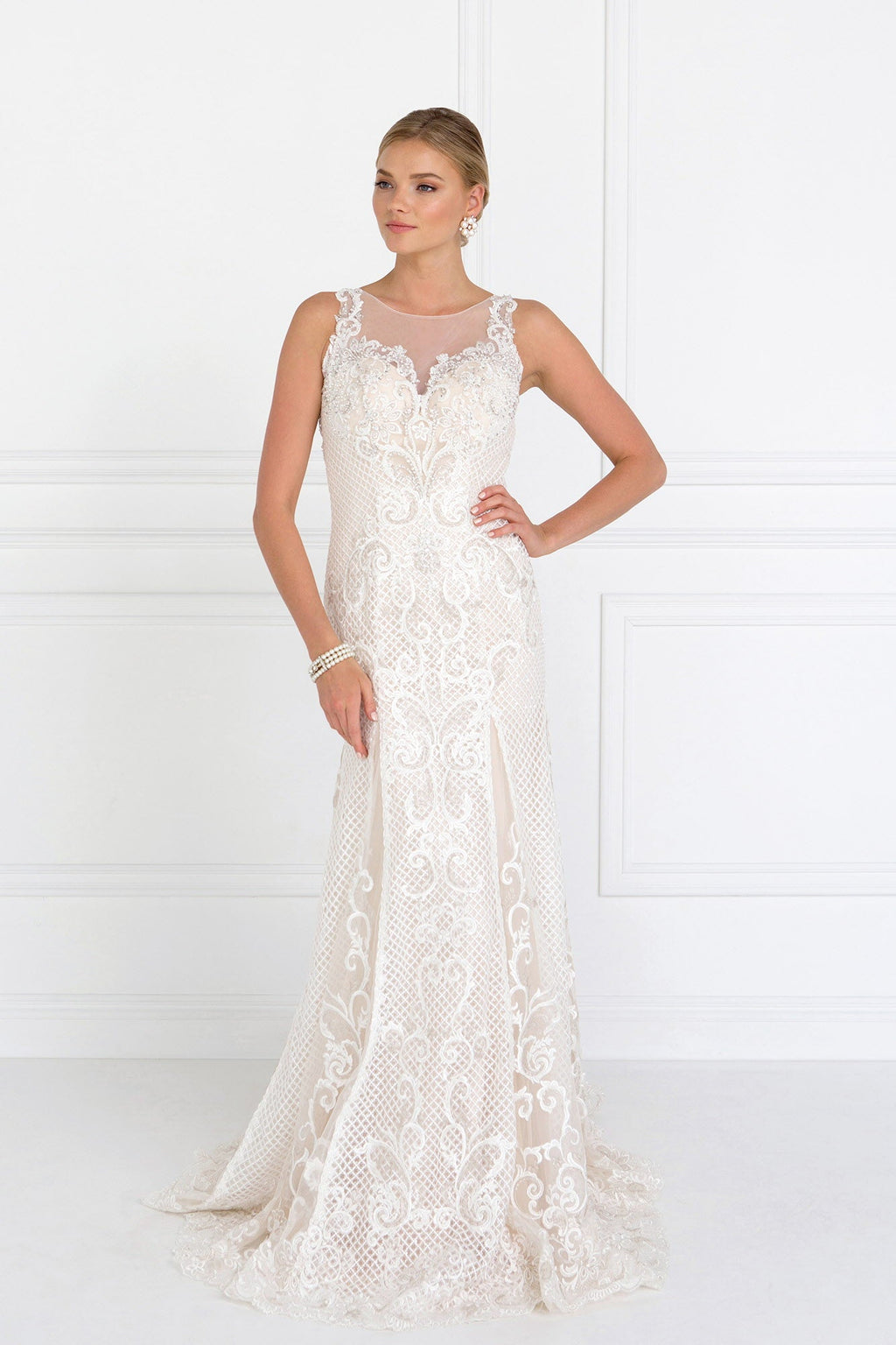 Lace Illusion Sweetheart Mermaid Long Dress with Sheer Back-1